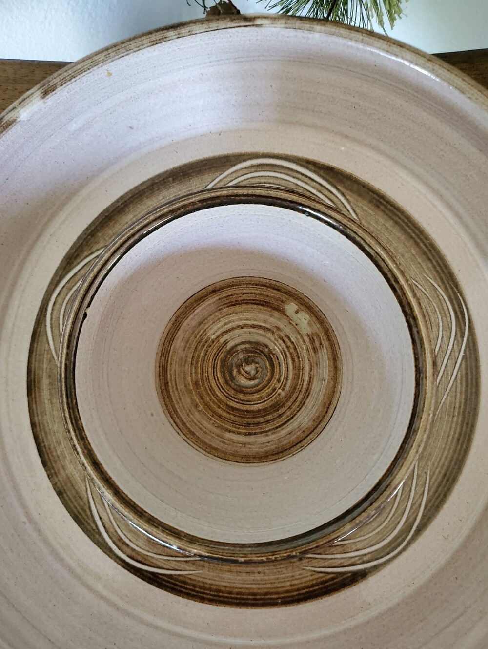 Studio Art Pottery Neutral Ceramic Chips Veggie and Dip Platter Swirl Design - Picture 4 of 10